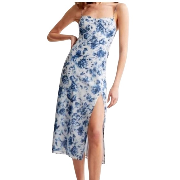 Abercrombie & Fitch The Camille Midi Dress Blue Floral - Picture 1 of 7